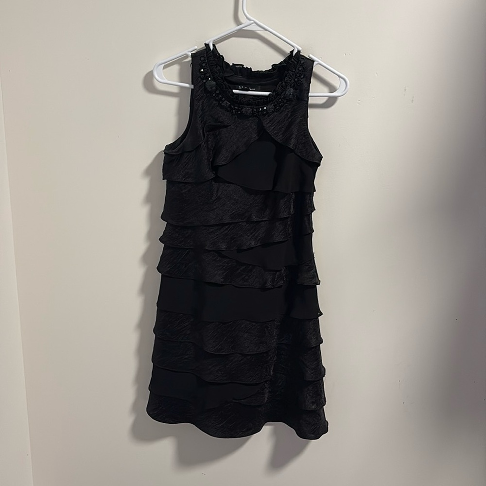 Size 4P SL fashions Black Ruffle Tiered Cocktail Dress